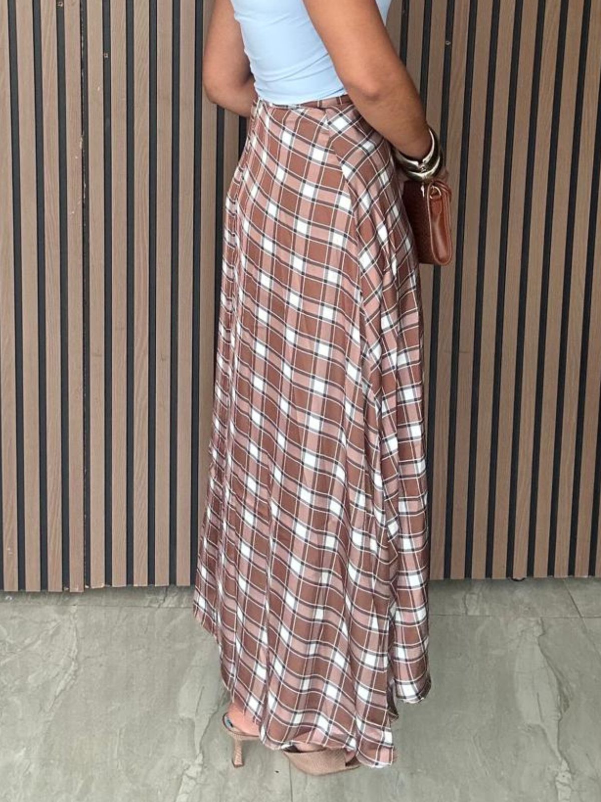 Claire Plaid Bias Satin Maxi Skirt