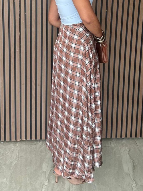 Claire Plaid Bias Satin Maxi Skirt