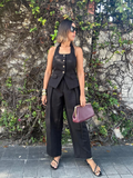 Catalina Halter Neck Tailored Top And Pleated Pants Set
