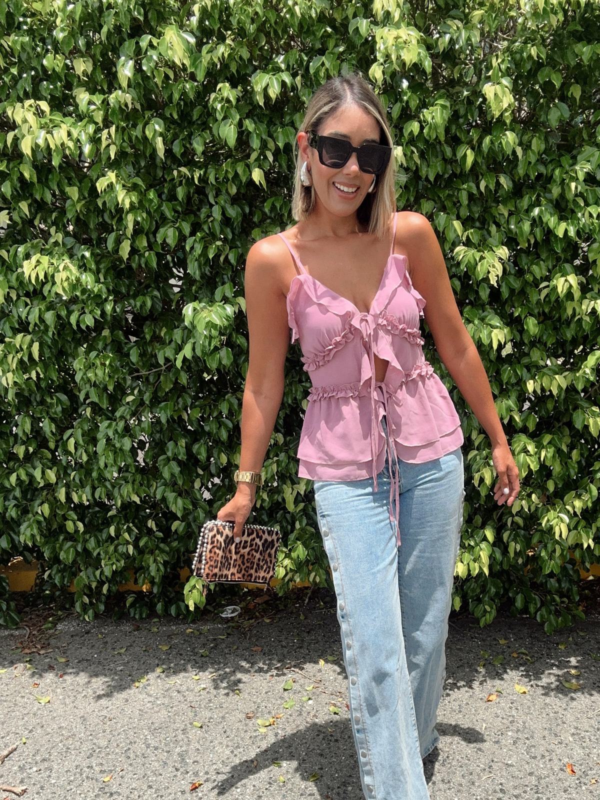 Ruffled Front-Tie Chiffon Camisole