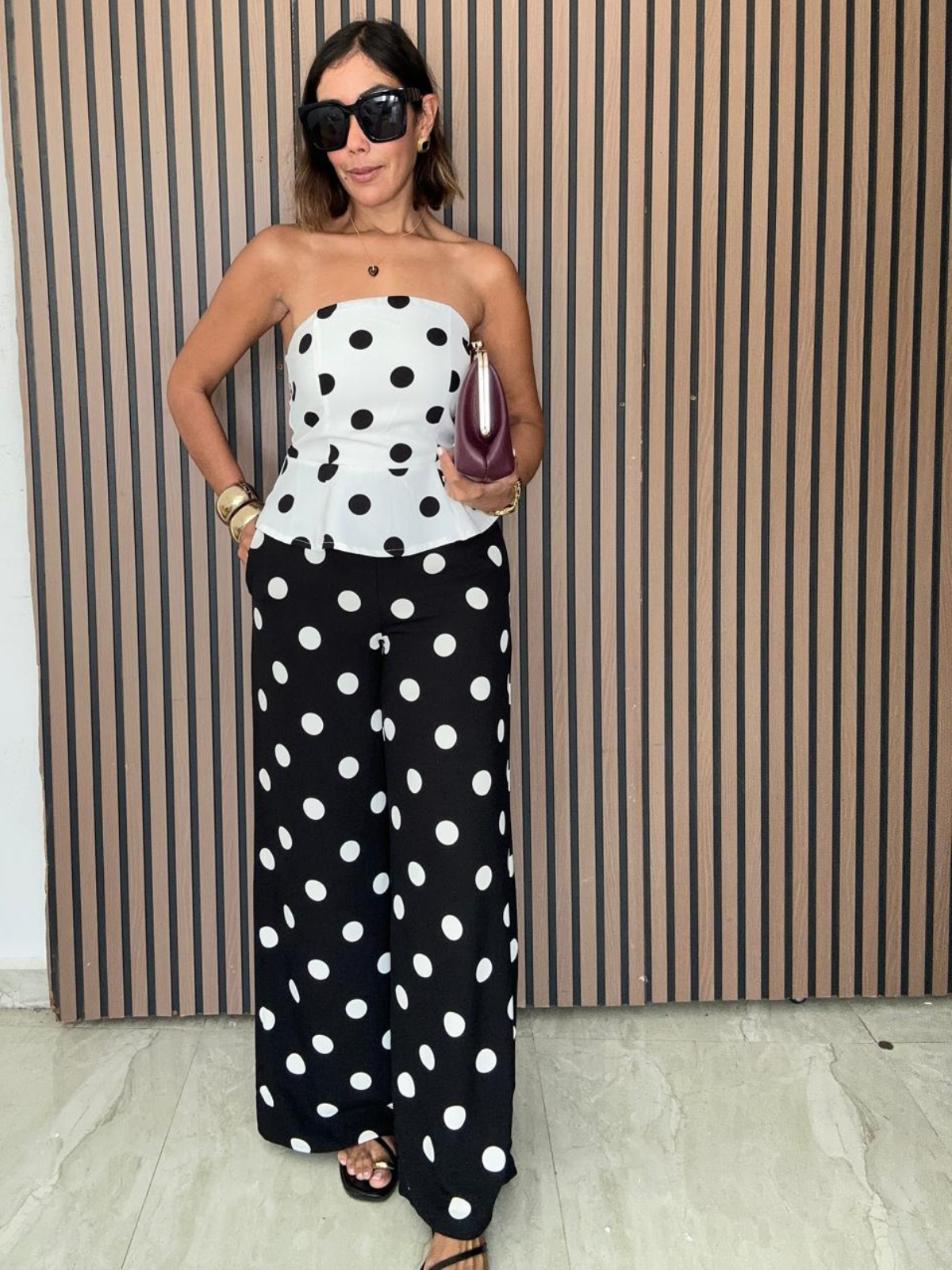 Sara Polka Dot Peplum Strapless Top