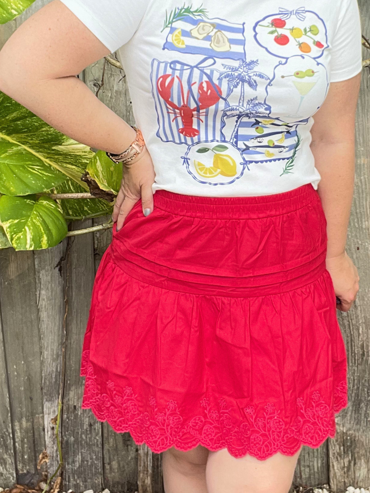 Sassy Scarlet Eyelet Hem Mini Skirt