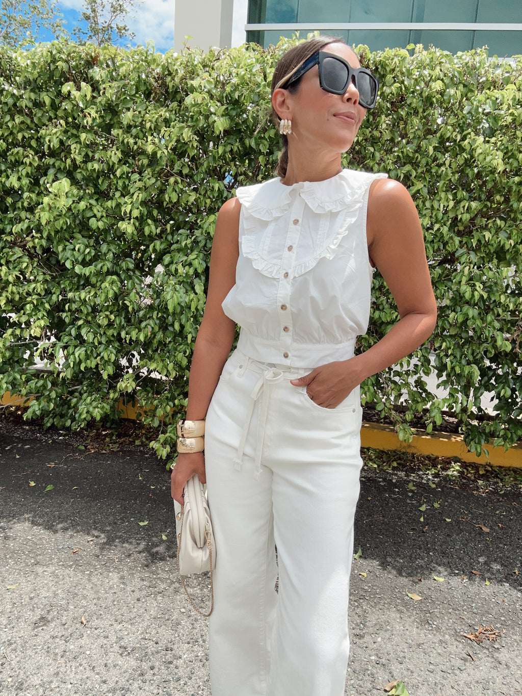 Ruffled Bib Collar Top