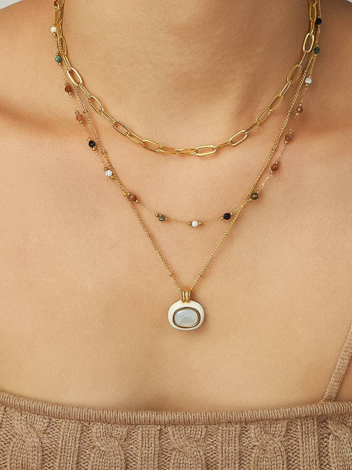 CHANDELLE-WHITE 18K Gold Non-Tarnish Square Shell Pendant Necklace