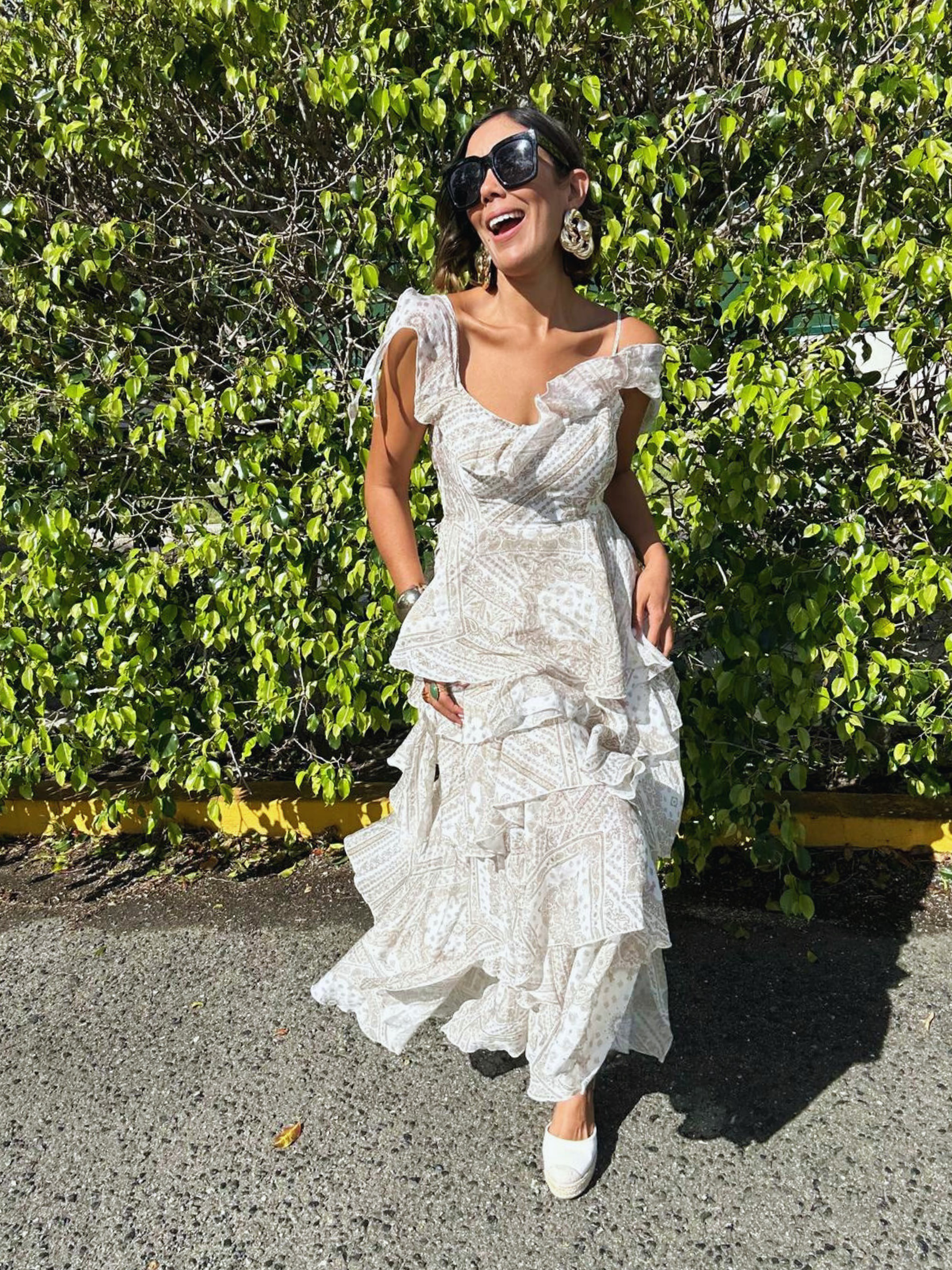 Walnut Asymmetrical Flowy Tiered Maxi Dress