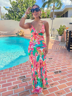 Sea of Hibiscus Frilly Hem Maxi Dress