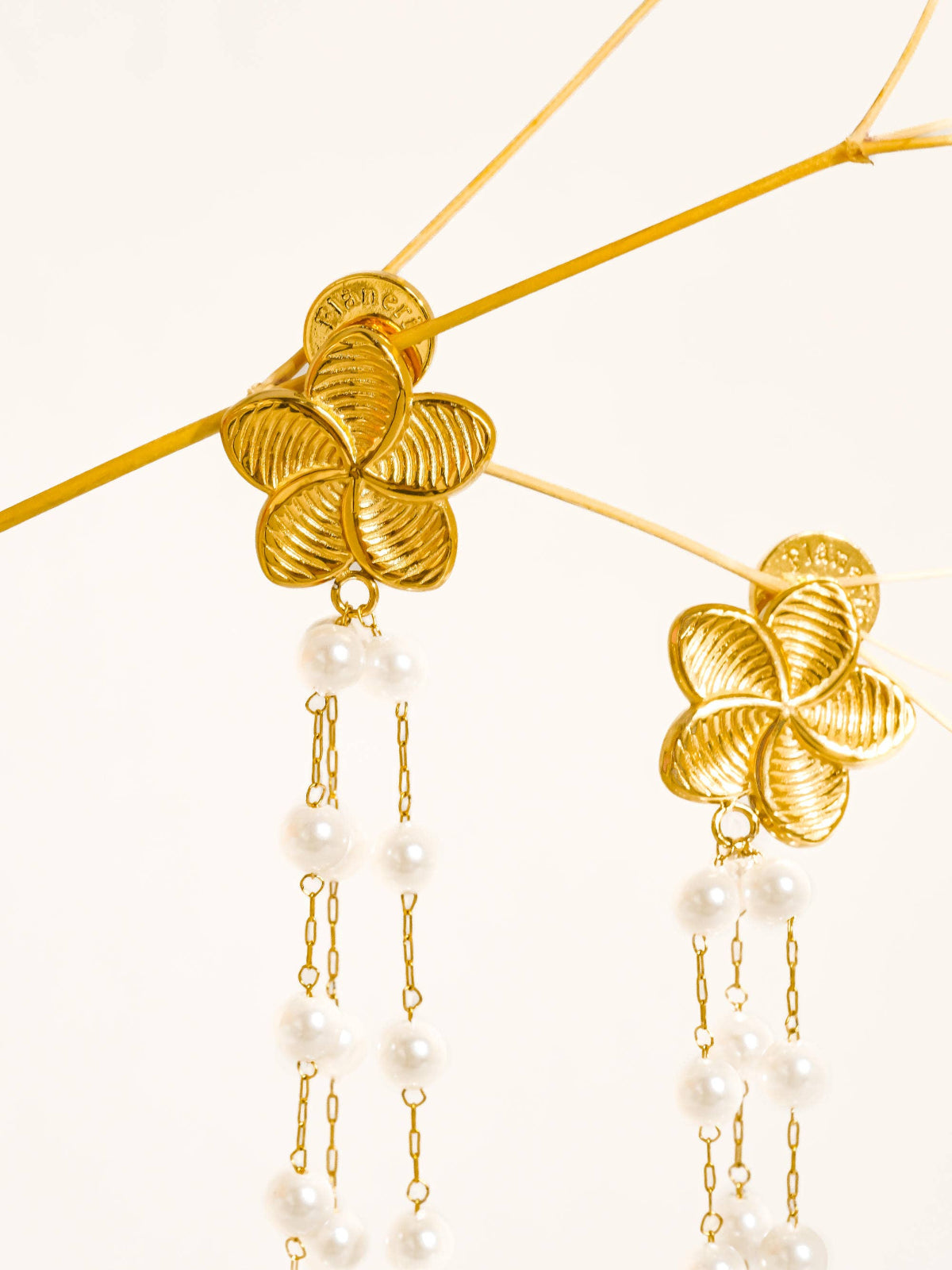 Thalina 18K Gold Non-Tarnish Flower Pearl Dangle Earrings