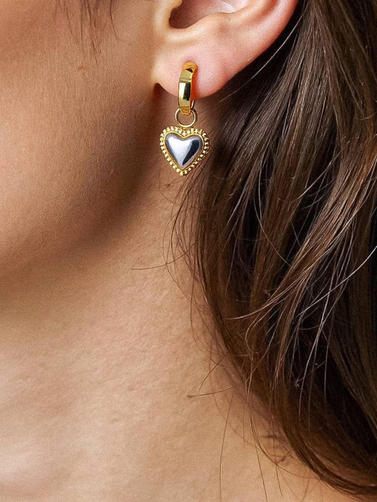 Savon 18K Non-Tarnish Two Tone Classic Heart Earring