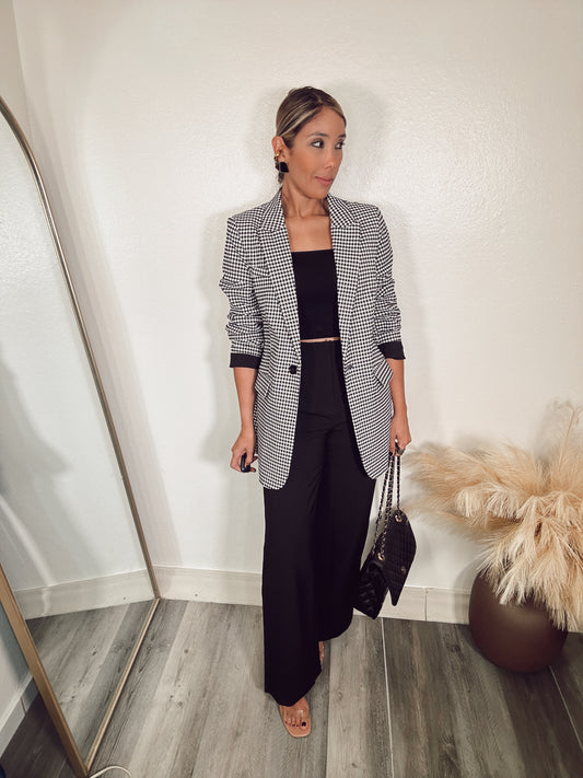 Maite Checkered One Button Relaxed Fit Blazer