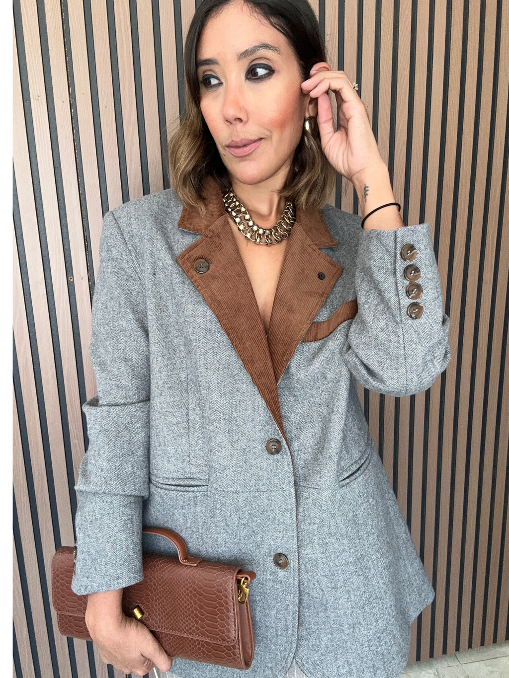 OVERSIZED Glencheck Embroidered Button Down Jacket