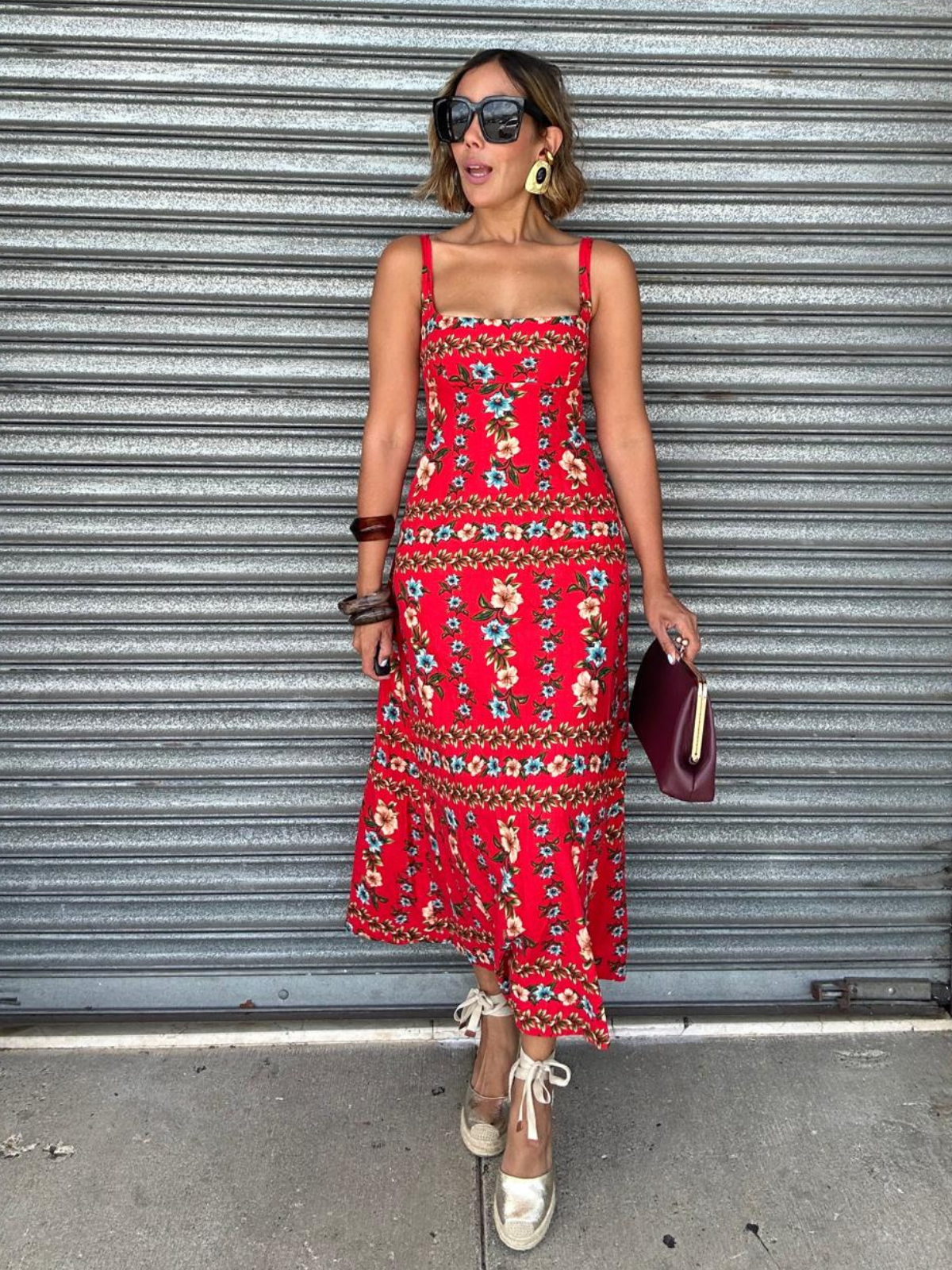 Sofia Red Floral Print Maxi Dress