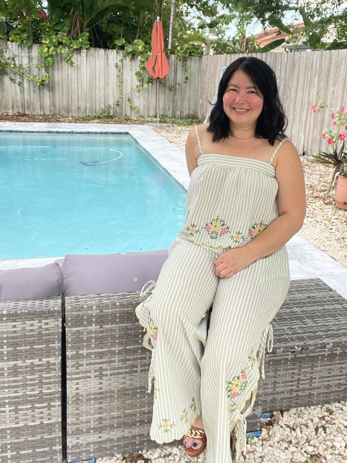 Bloomline Embroidered Stripe Top and Pants Set