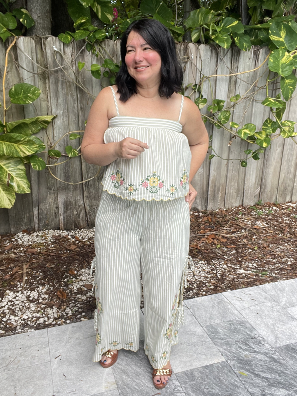 Bloomline Embroidered Stripe Top and Pants Set