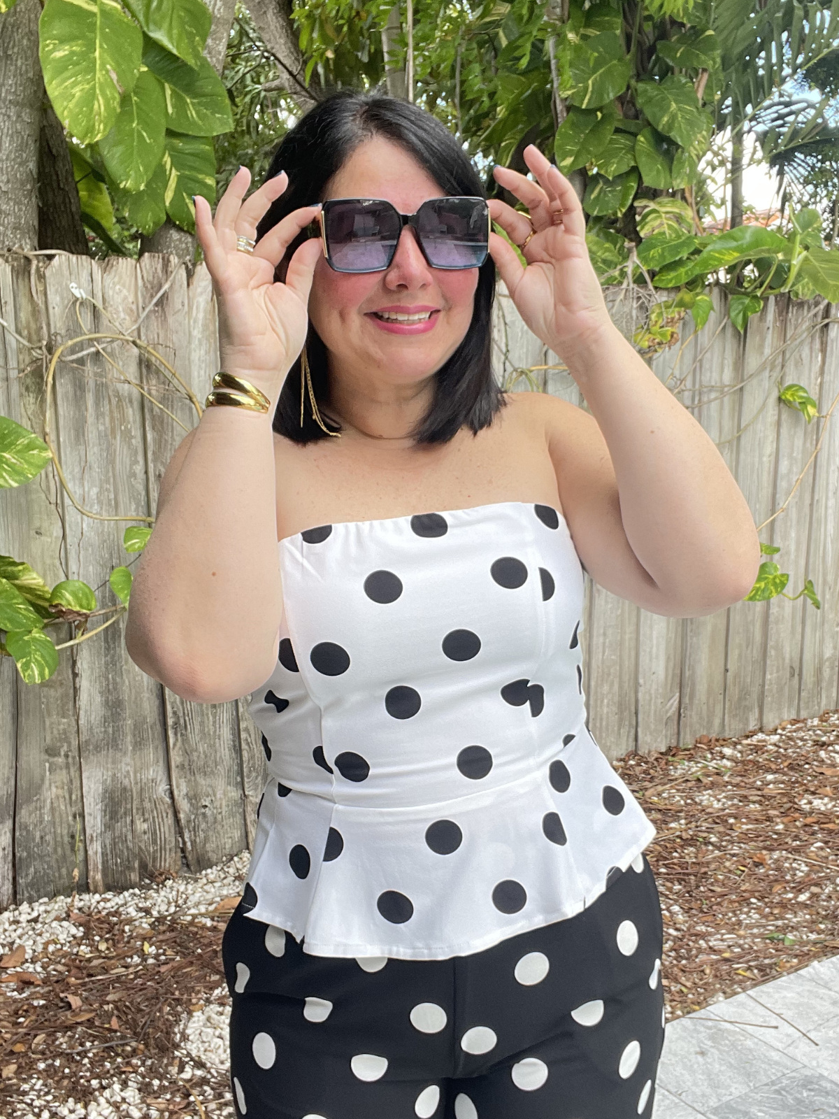 Sara Polka Dot Peplum Strapless Top