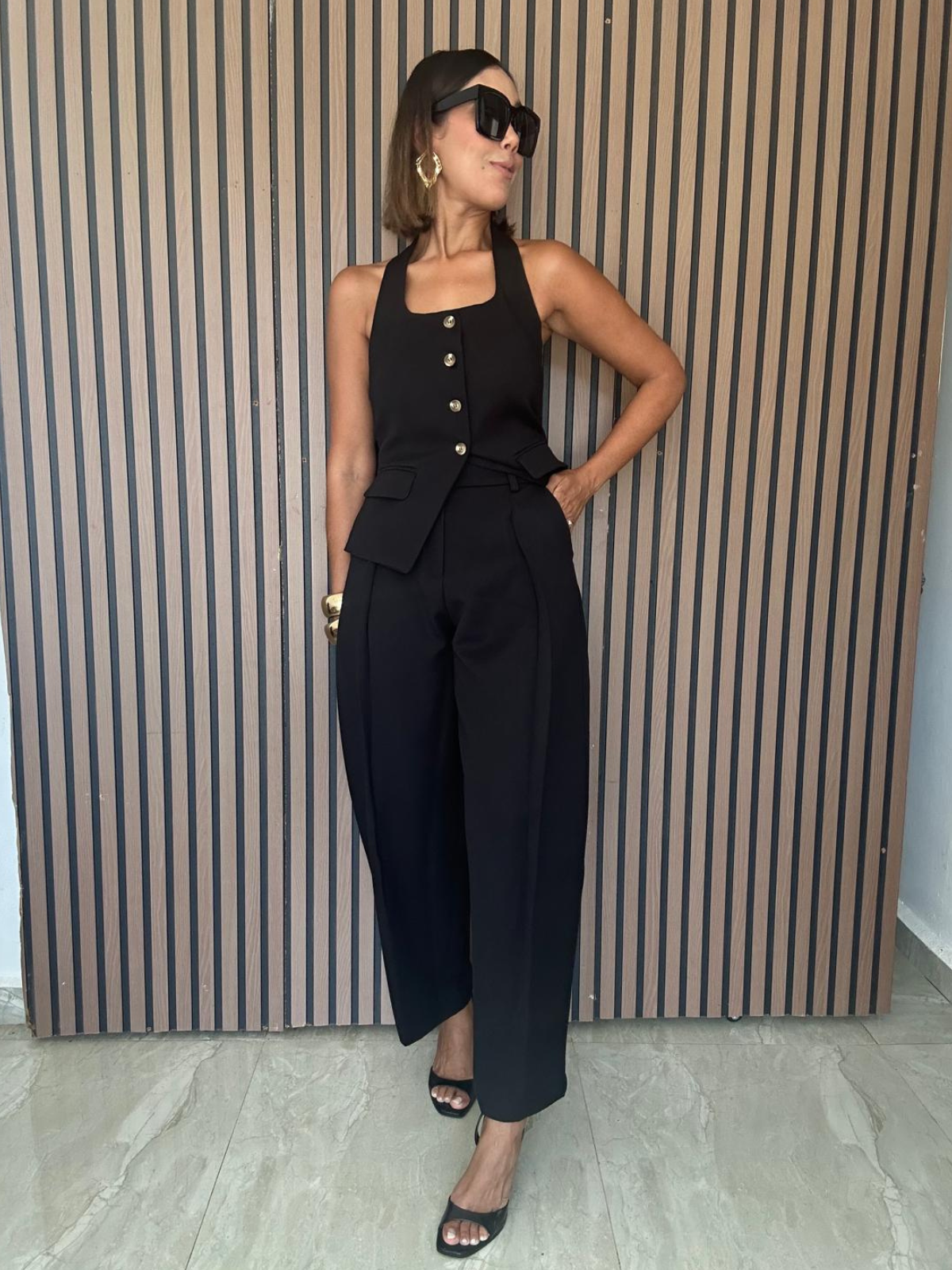 Catalina Halter Neck Tailored Top And Pleated Pants Set