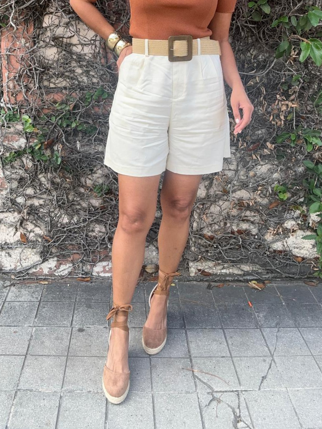 Anabella Belted Tailored Mid-Length Shorts