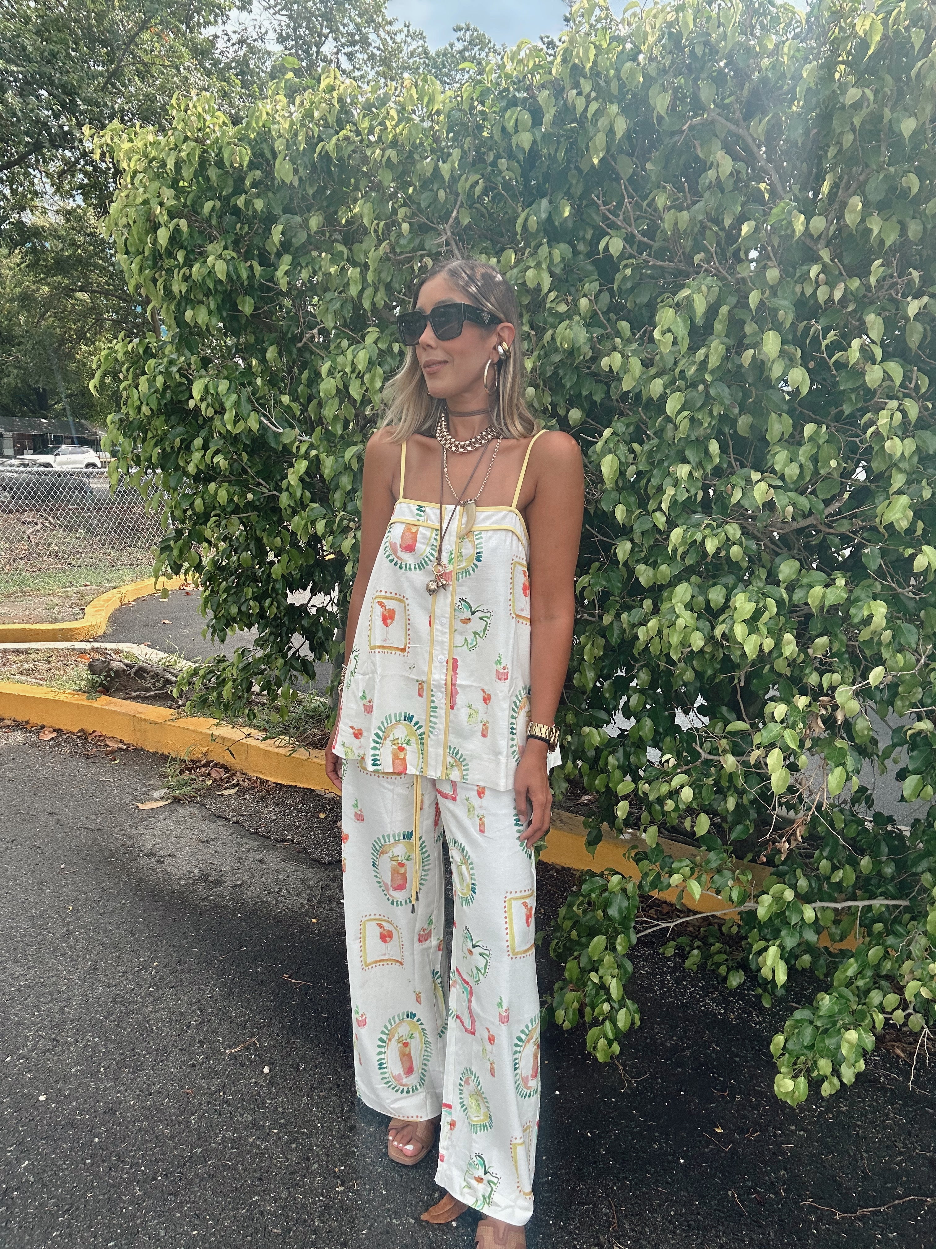 Happy Hour Print Wide Leg Pants