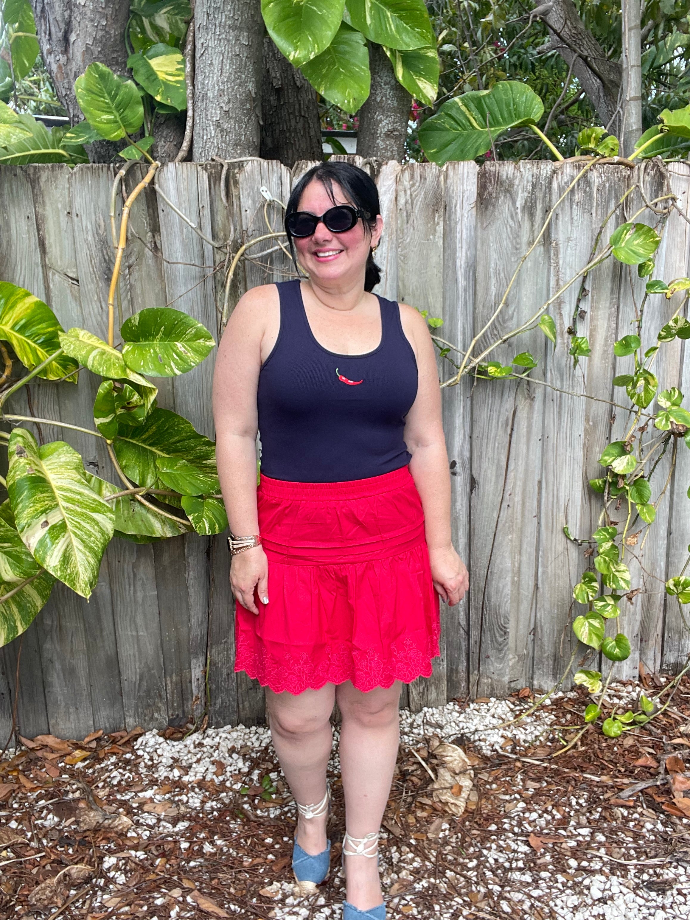 Sassy Scarlet Eyelet Hem Mini Skirt