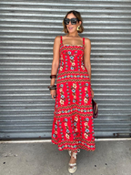 Sofia Red Floral Print Maxi Dress