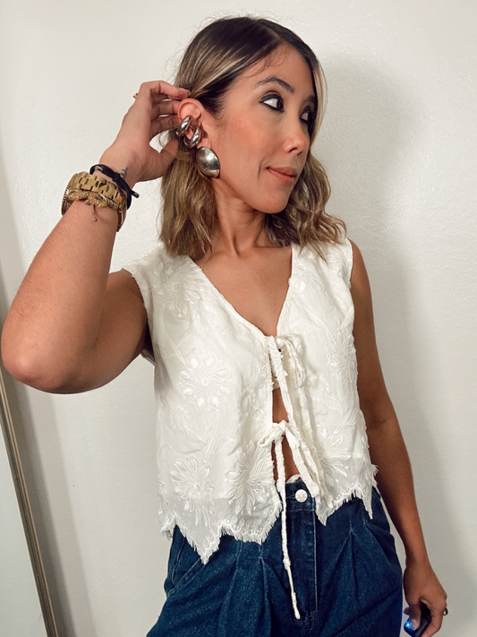 Bloom & Tie Embroidered Sleeveless Top