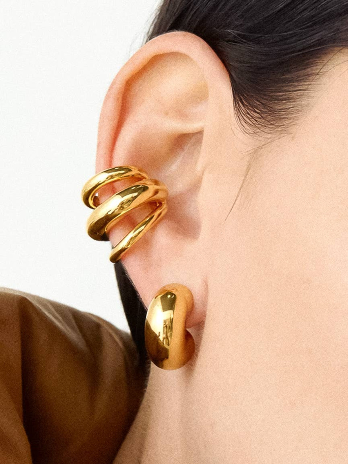 Ames 18K Gold Non-Tarnish Trilayer C Hoop Ear Cuff