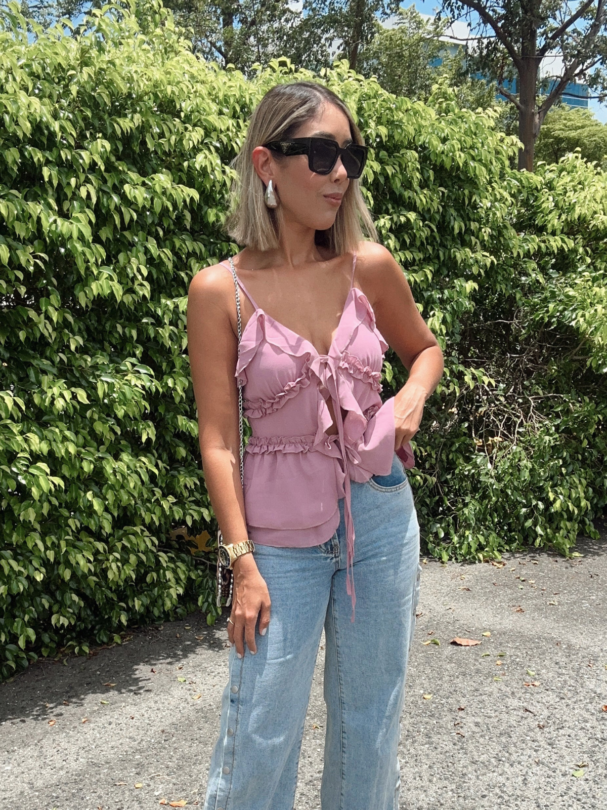 Ruffled Front-Tie Chiffon Camisole