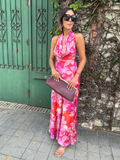 Petal Martini Draped Halter Neck Maxi Dress