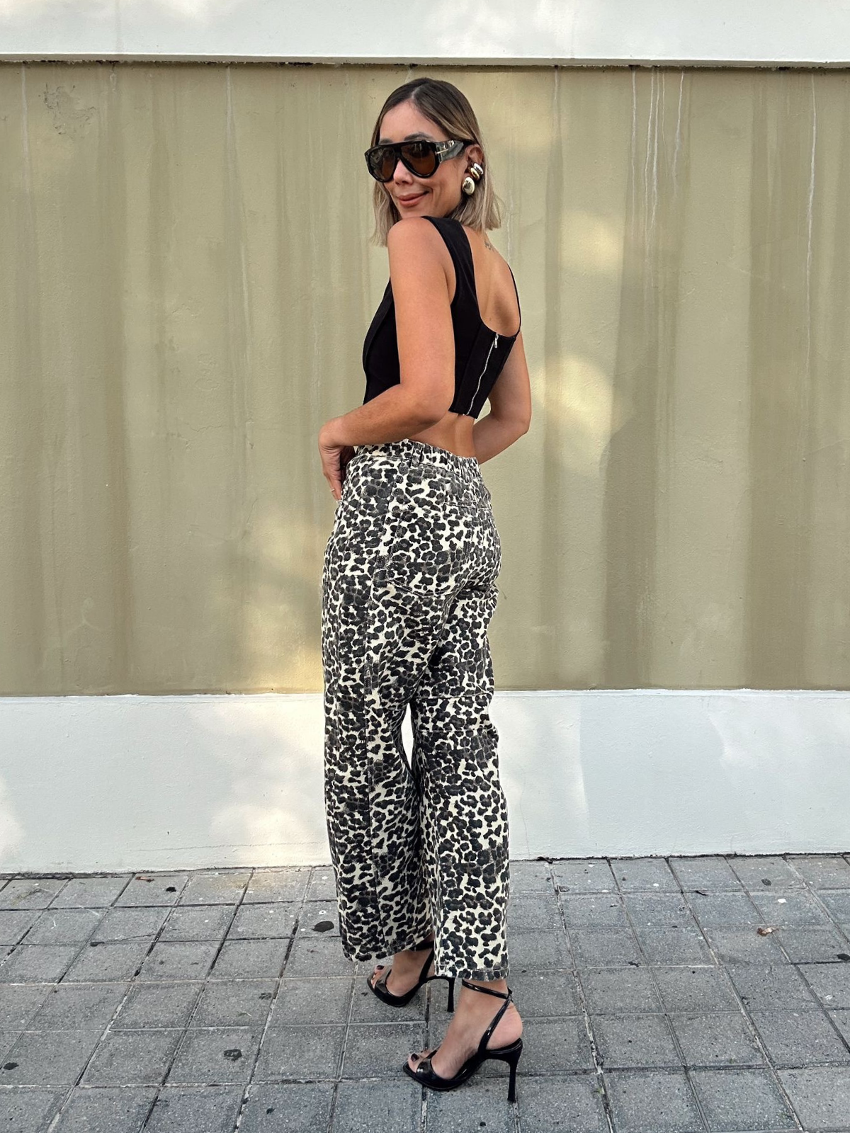 Louchy Relax Fit Leopard Print Wide-Leg Jeans