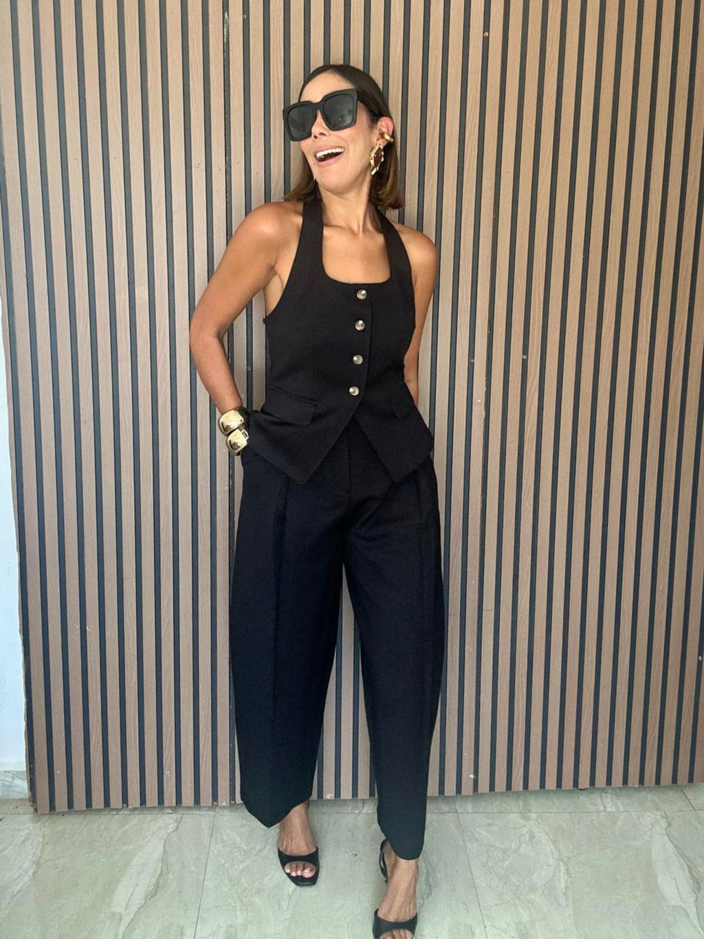 Catalina Halter Neck Tailored Top And Pleated Pants Set