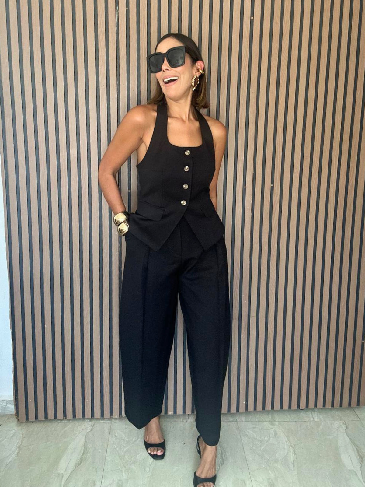 Catalina Halter Neck Tailored Top And Pleated Pants Set