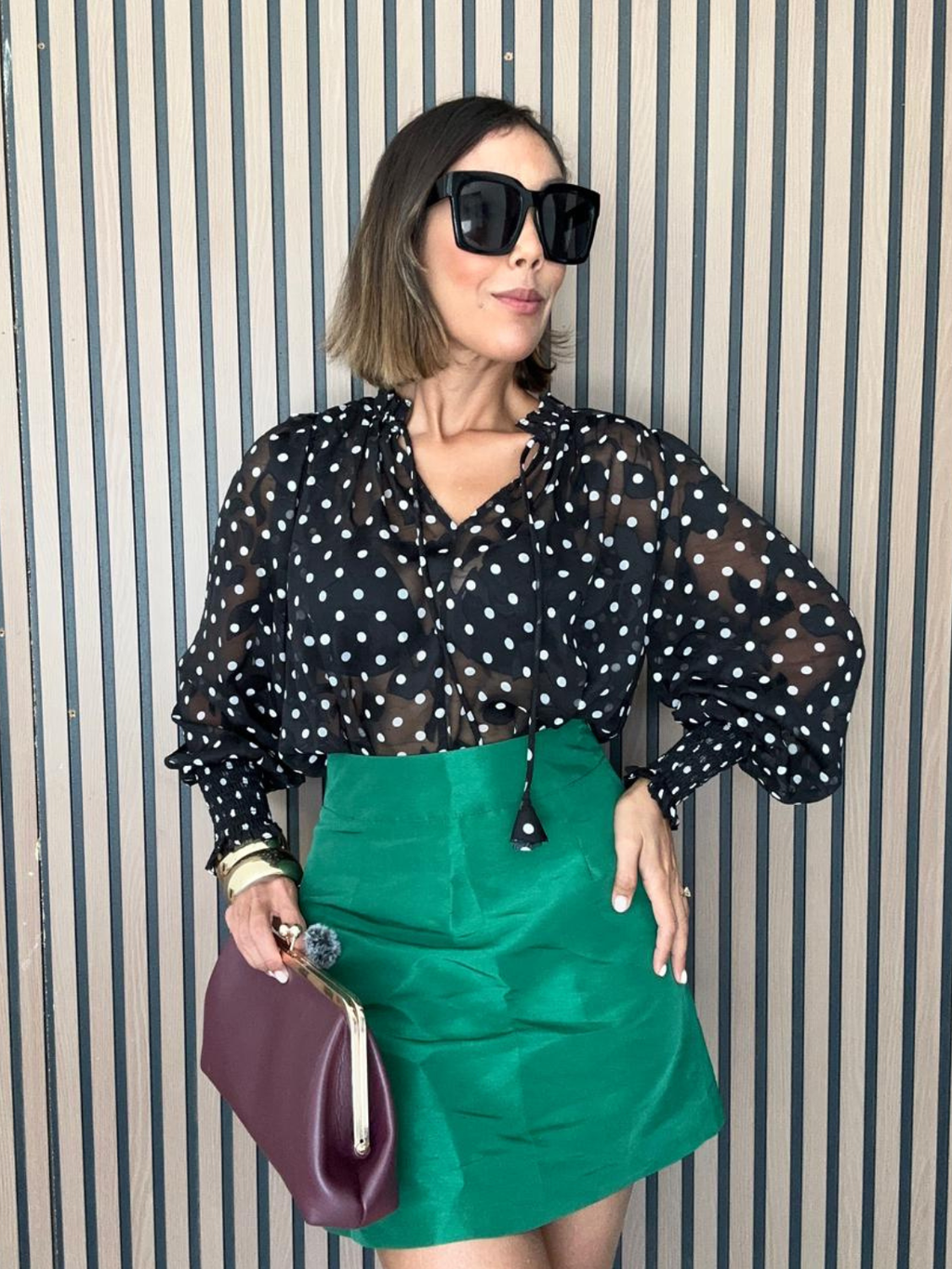 Properly Trendy Polka Chiffon Blouse