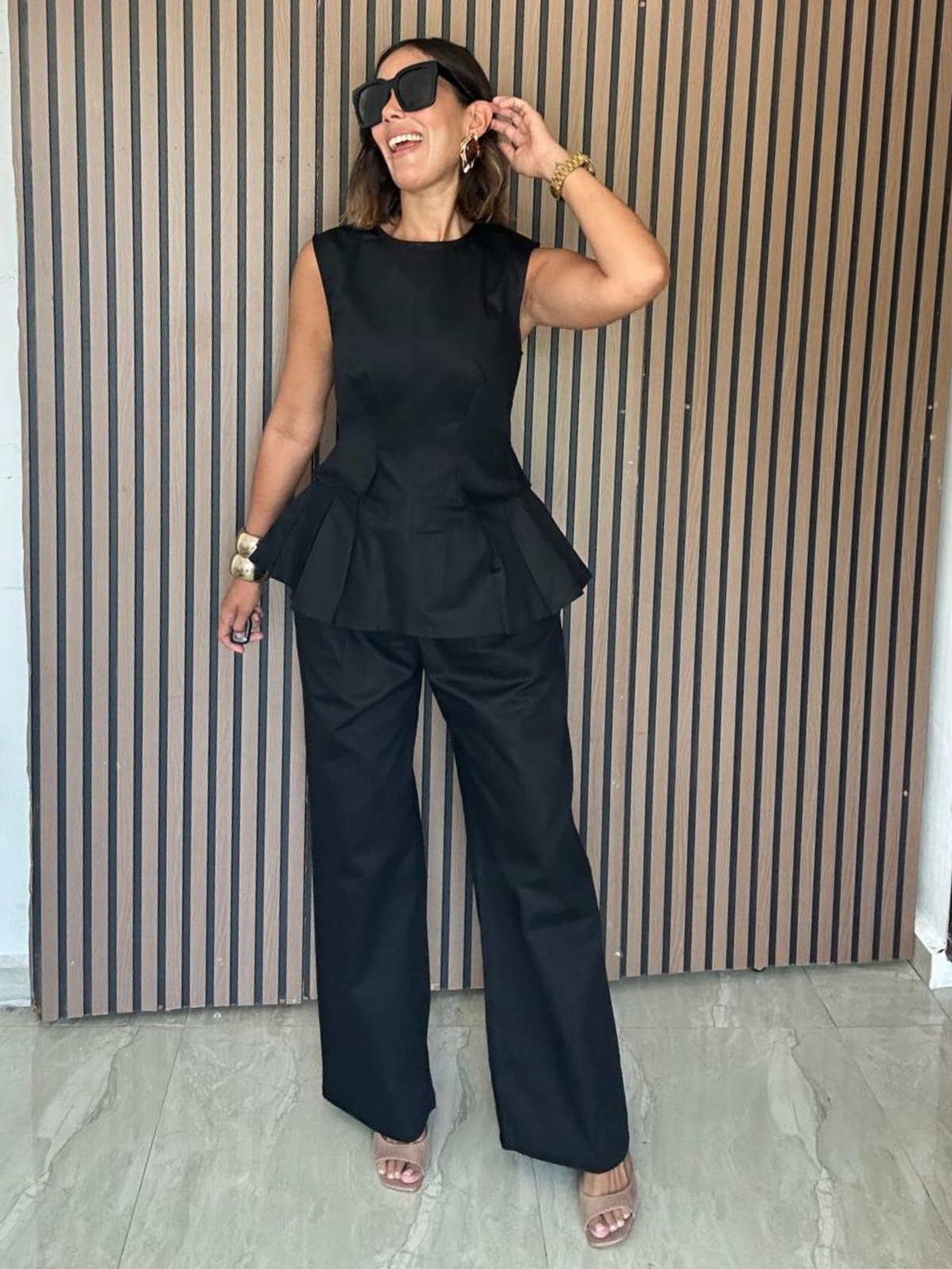 The Room Noticed Peplum Top and Straight Pants Set