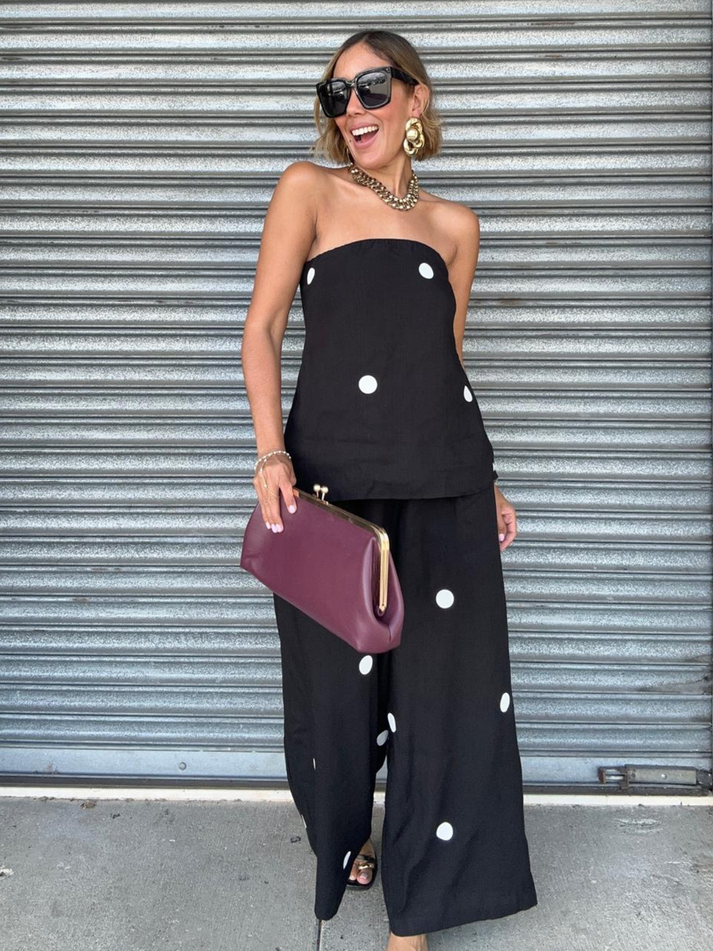 The Red Lip & No Plans Top and Pants Set