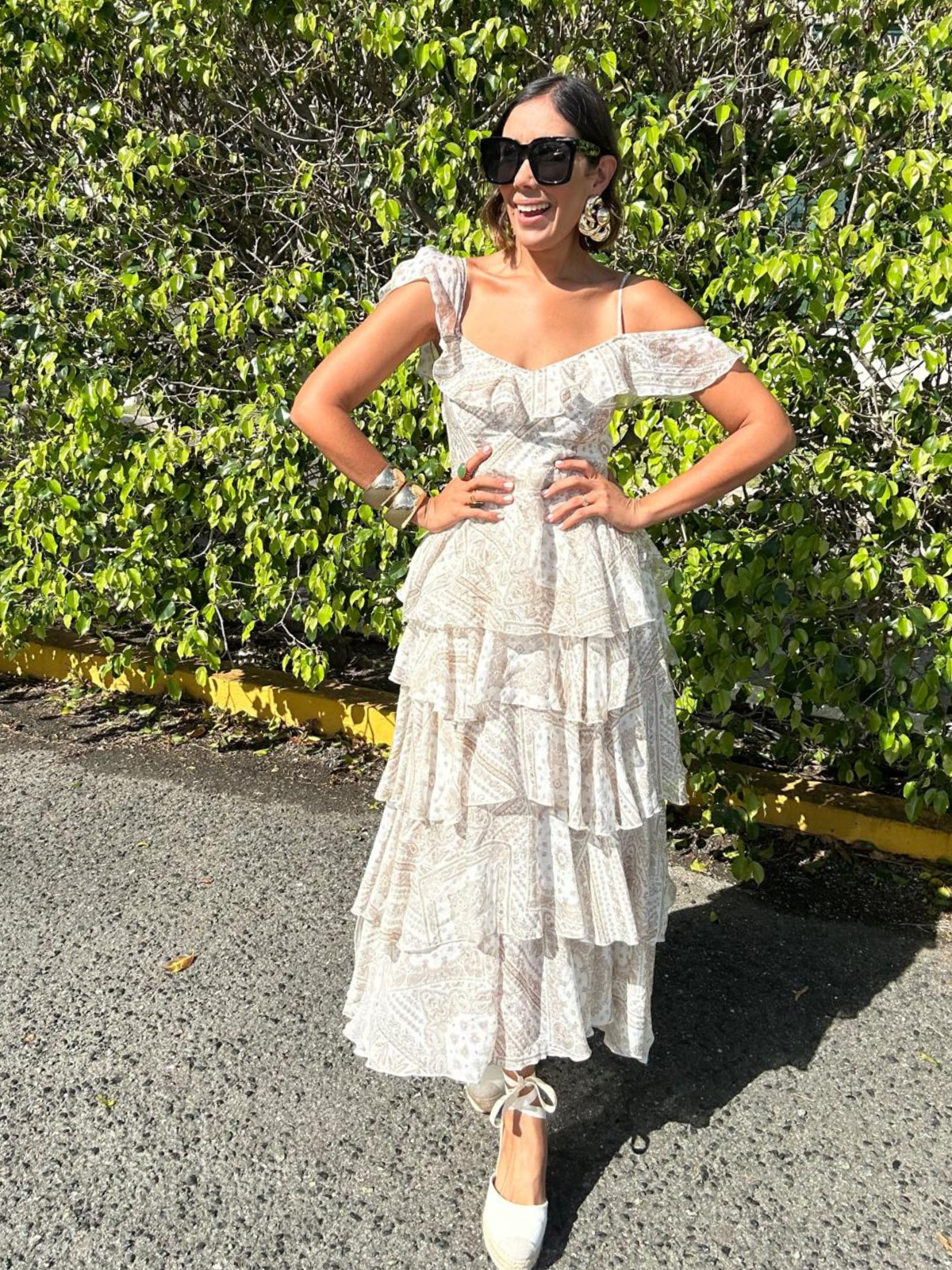 Walnut Asymmetrical Flowy Tiered Maxi Dress