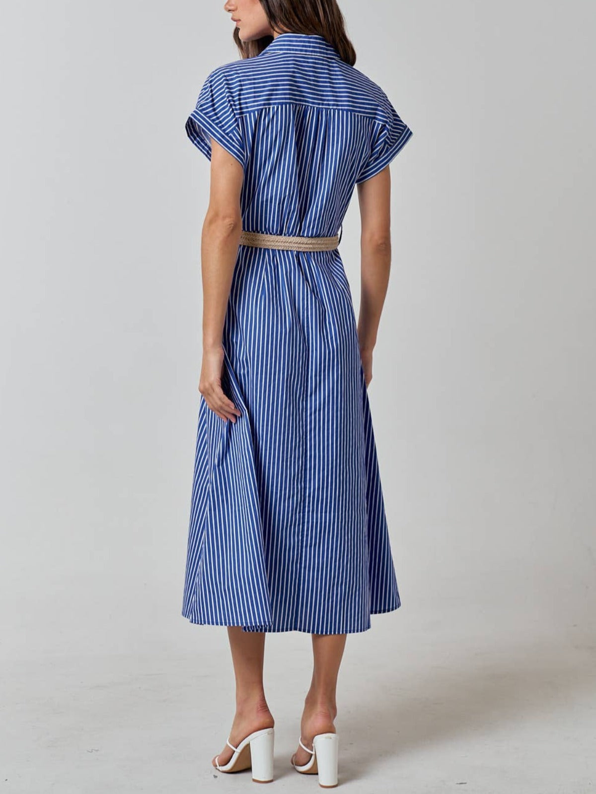 Hampton Heritage Belted Stripe Collared Shirt Dress