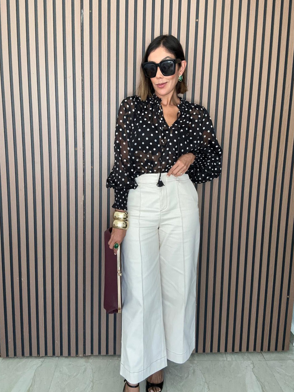 Properly Trendy Polka Chiffon Blouse