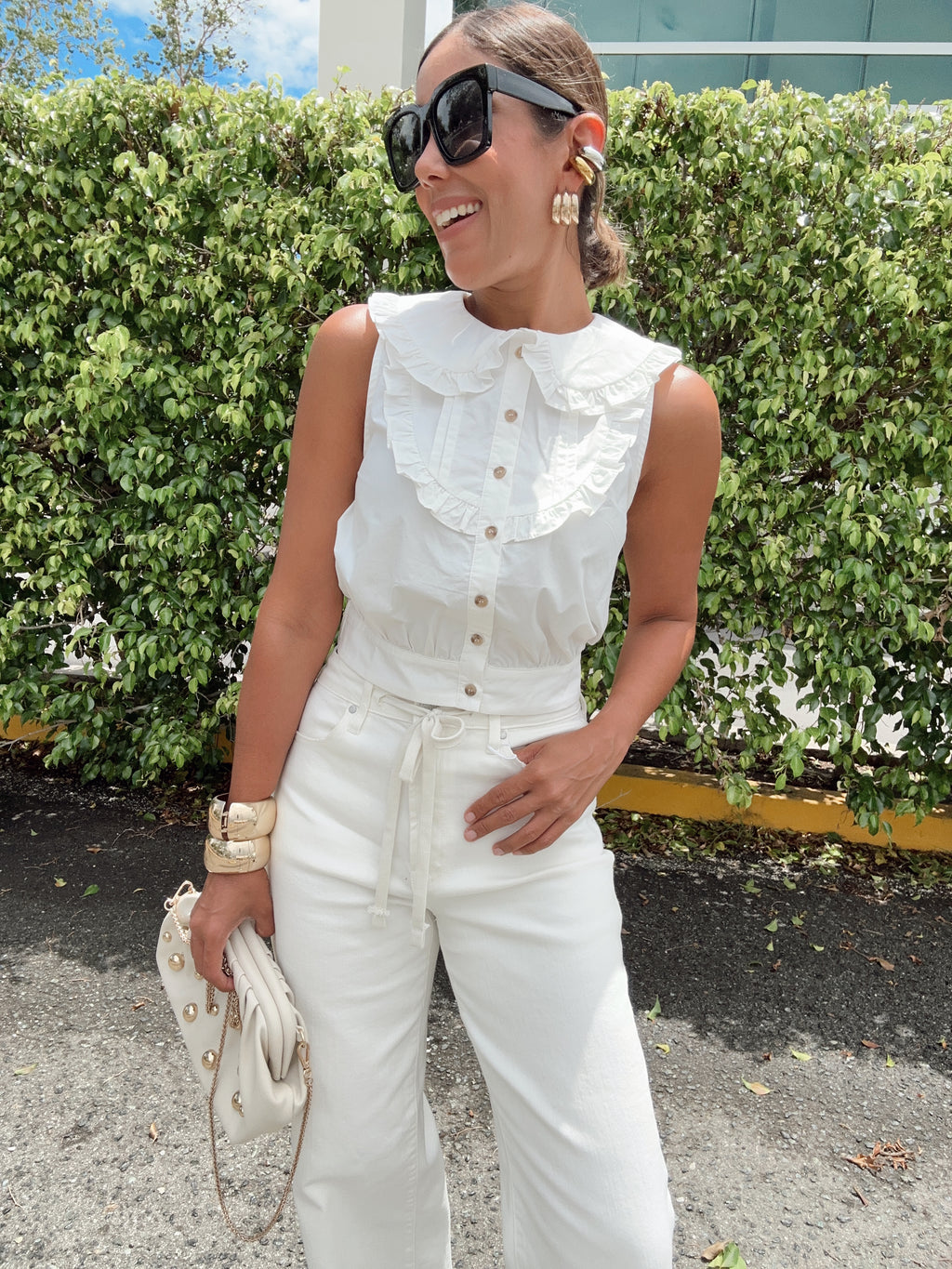 Ruffled Bib Collar Top