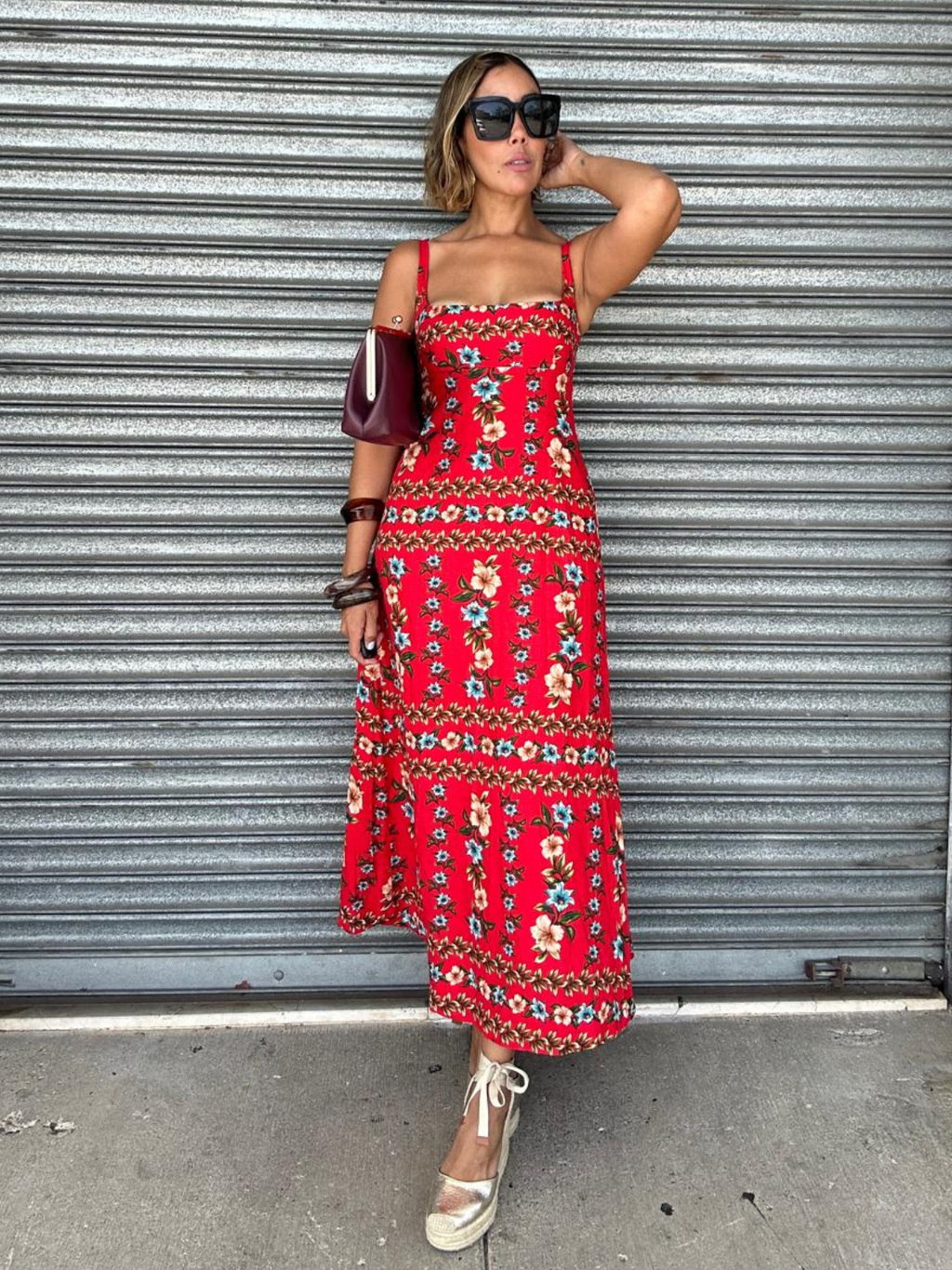 Sofia Red Floral Print Maxi Dress