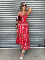 Sofia Red Floral Print Maxi Dress