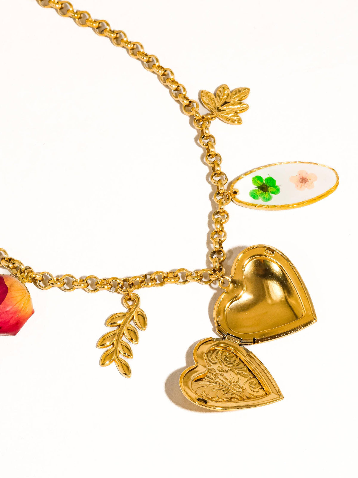 Lantana 18K Gold Non-Tarnish Vintage Locket Charm Necklace