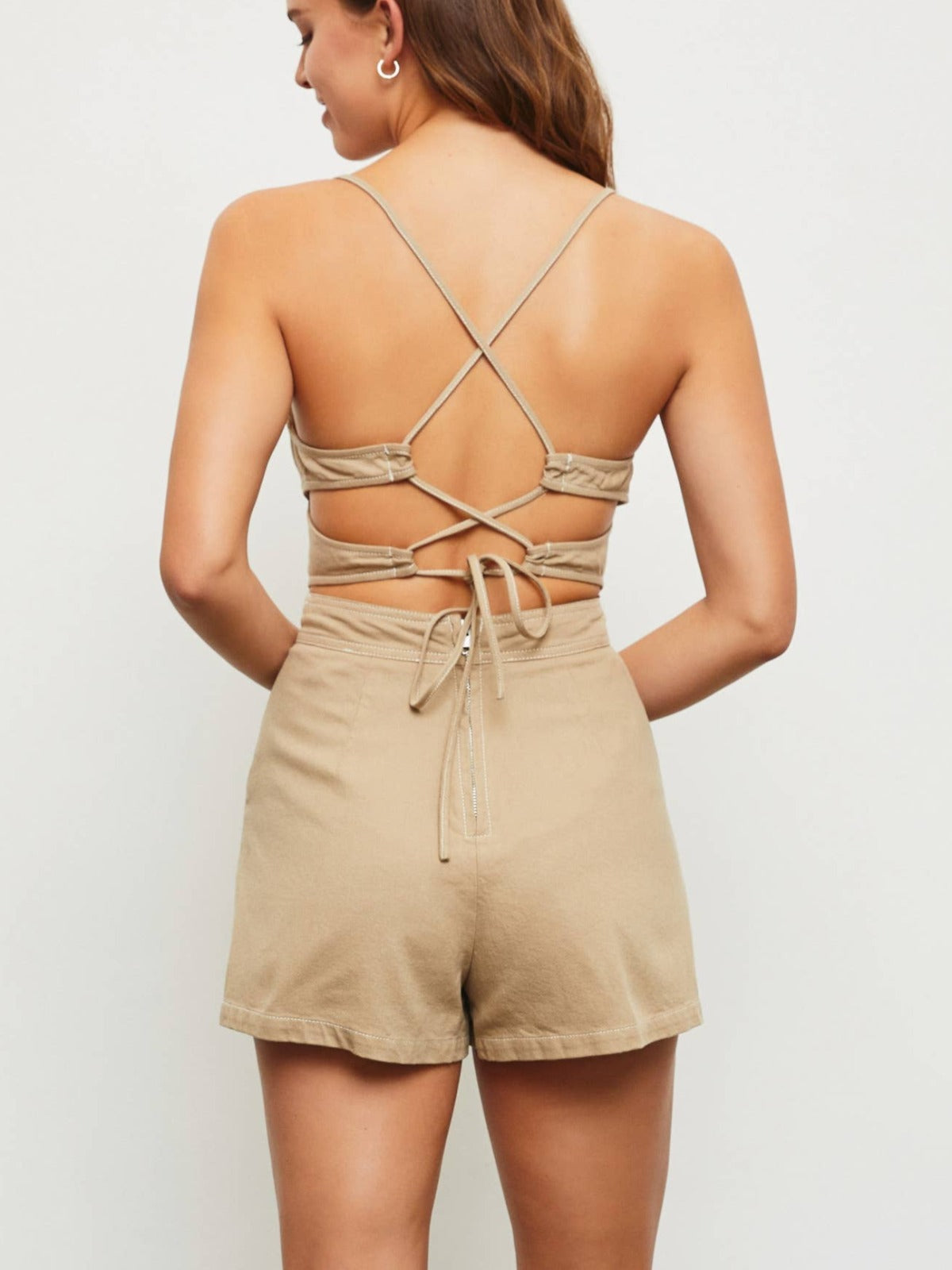 Playful Contrast Stitched Open Back Romper