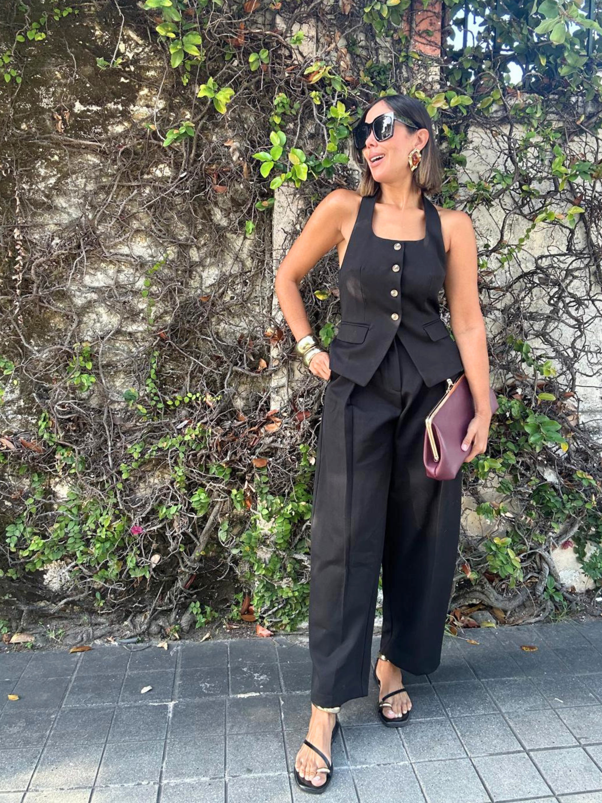 Catalina Halter Neck Tailored Top And Pleated Pants Set