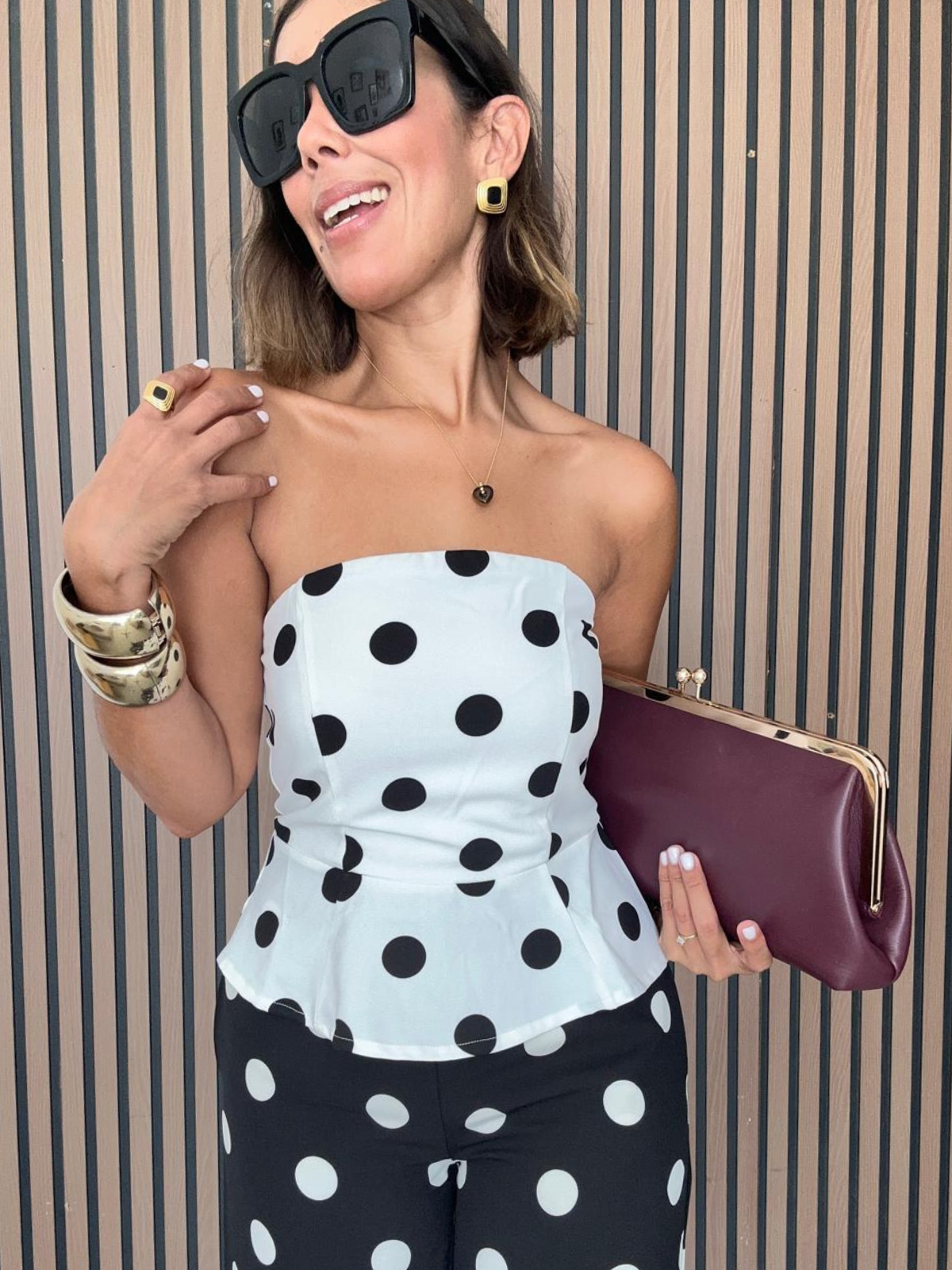 Sara Polka Dot Peplum Strapless Top
