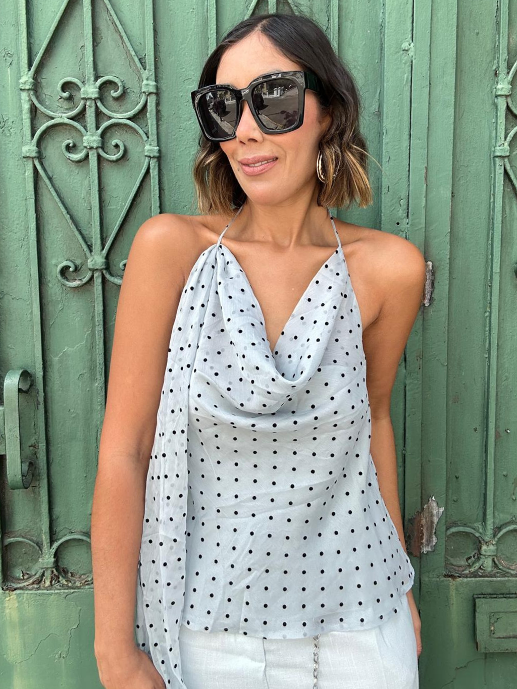 The Scarf Detail Dot Top