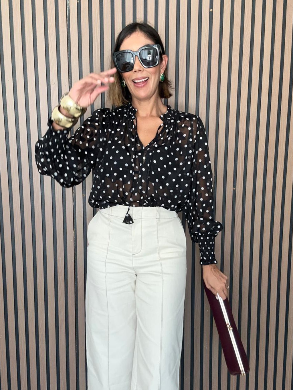 Properly Trendy Polka Chiffon Blouse
