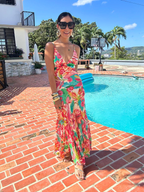 Sea of Hibiscus Frilly Hem Maxi Dress