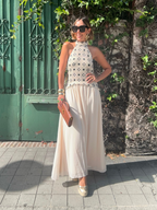 Katiria Contrast Crochet Maxi Dress