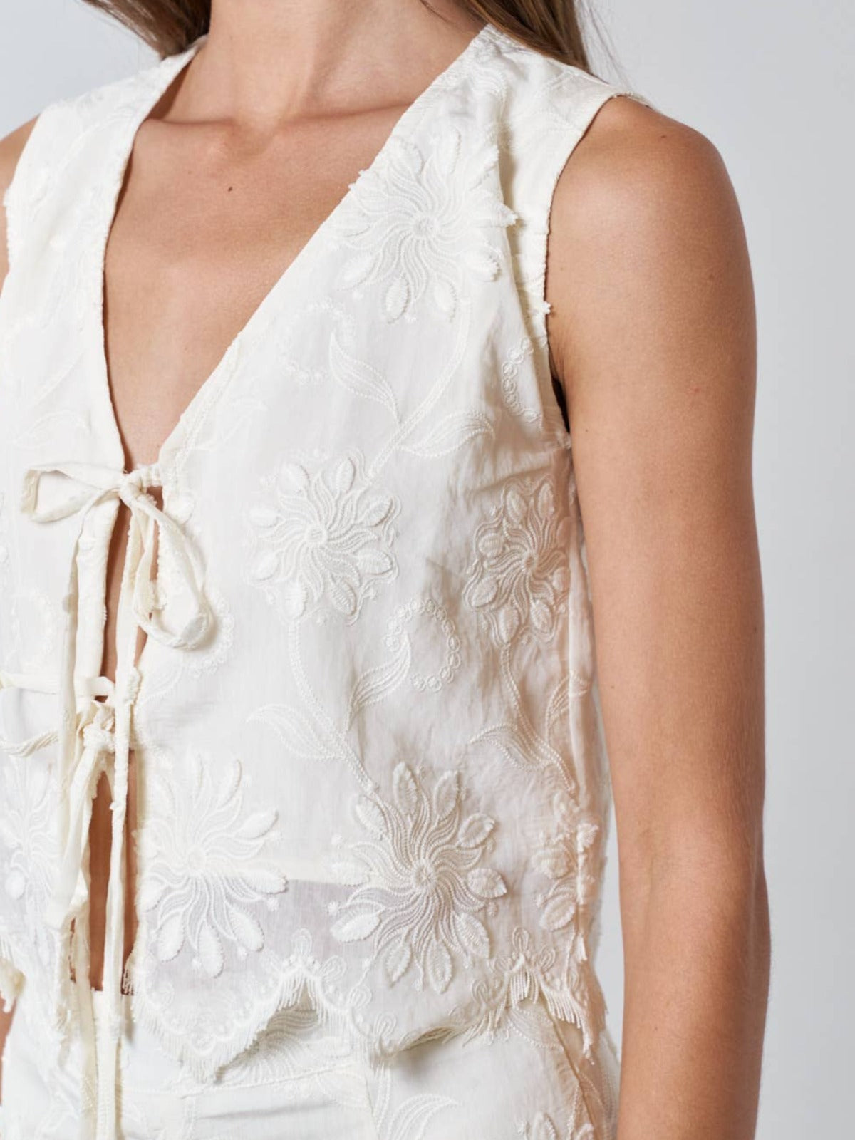 Bloom & Tie Embroidered Sleeveless Top