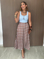 Claire Plaid Bias Satin Maxi Skirt