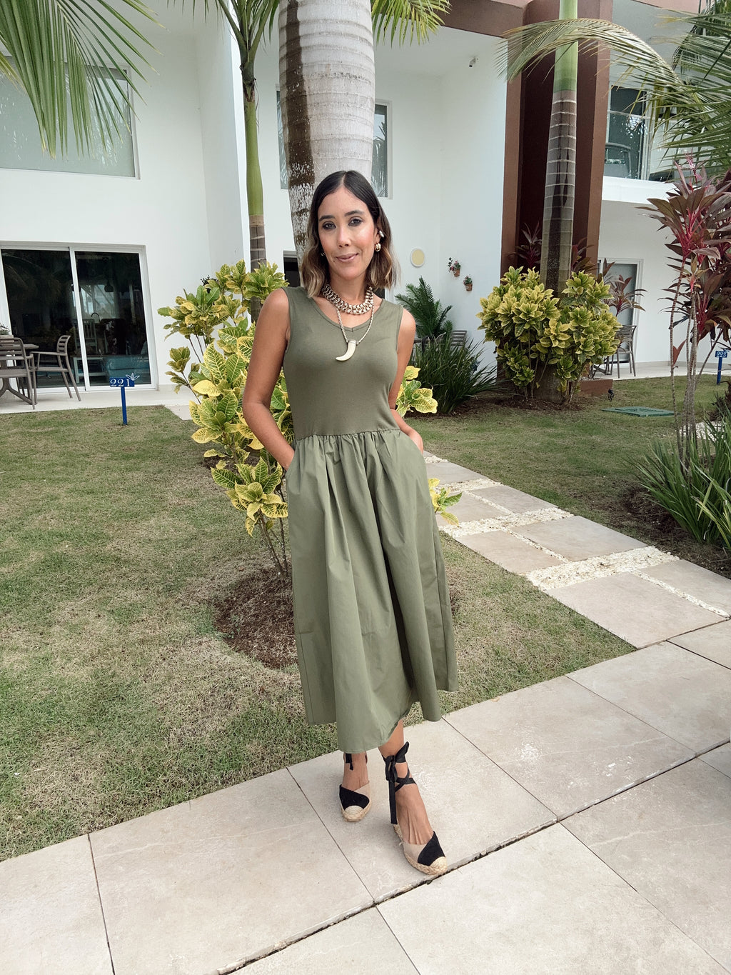 Chic in Olive Midi Dress